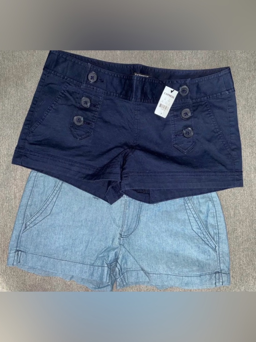 New! Express Navy Button-Front Sailor Shorts & Lighter Blue Pair